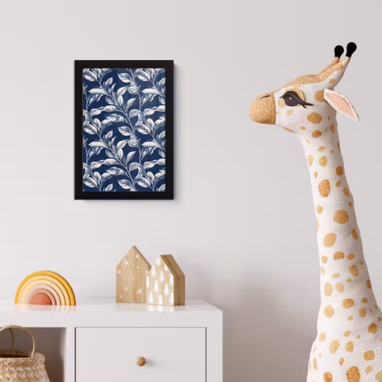 Botanisch - Patroon - Blauw fotolijst zwart zonder passe partout klein 224 -usfeer4_kinderkamer