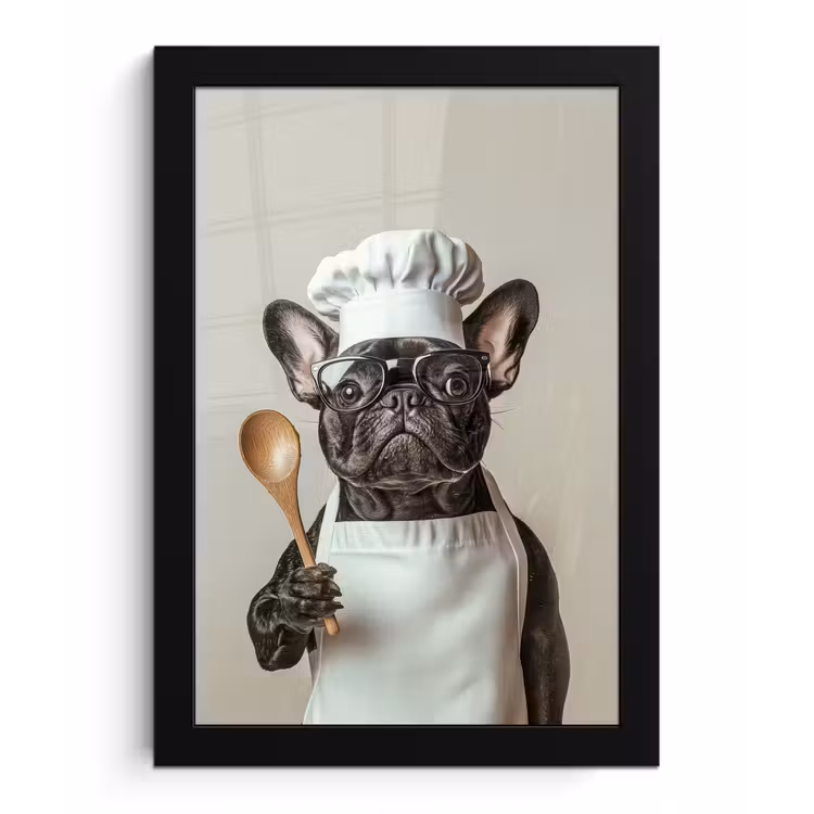 Bril - Hond - Kok fotolijst zwart zonder passe partout klein -3d