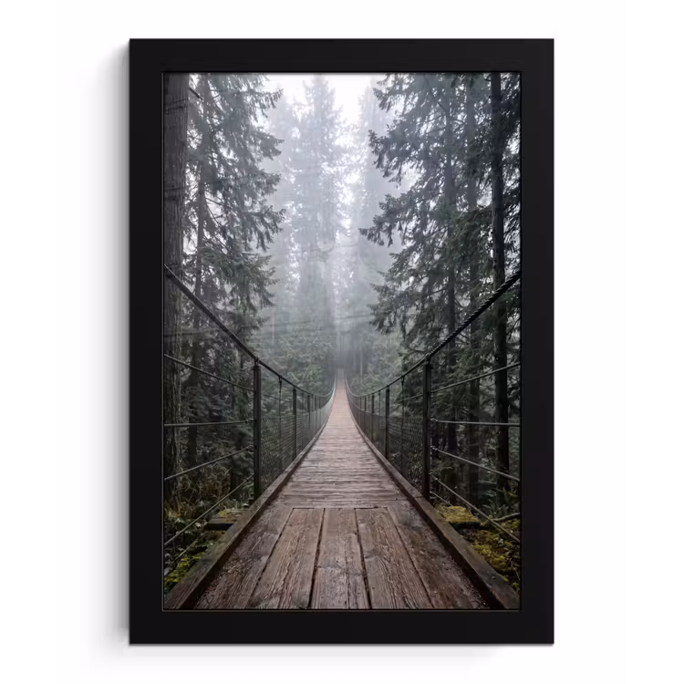 Brug - Bos - Mist - Natuur fotolijst zwart zonder passe partout klein -3d