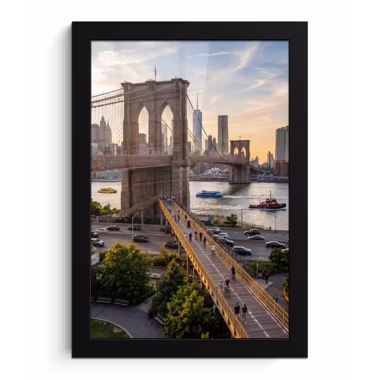 Brug - Rivier - Stad - Zonsondergang - Architectuur fotolijst zwart zonder passe partout klein -3d