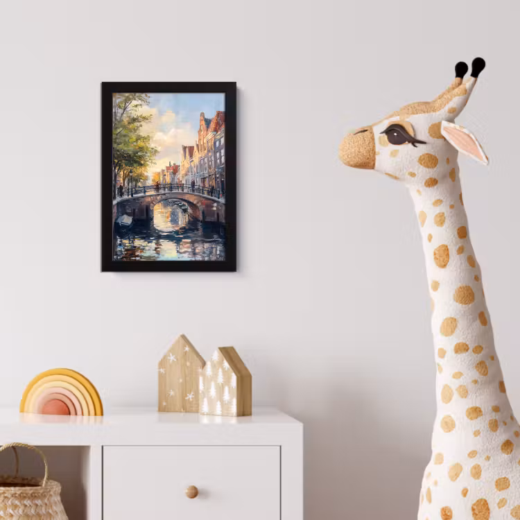 Brug - Stad - Huizen - Boot fotolijst zwart zonder passe partout klein -usfeer4_kinderkamer