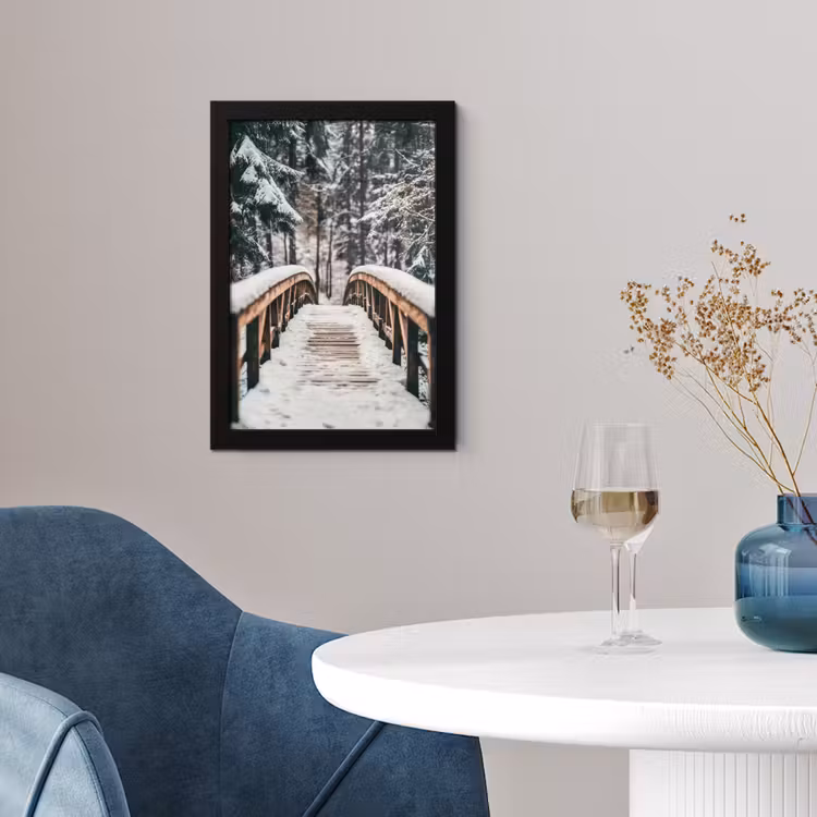 Brug - Winterlandschap - Bos - Natuur - Sneeuw fotolijst zwart zonder passe partout klein -sfeer4