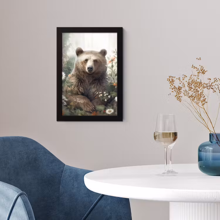 Bruine beer - Wilde dieren - Bloemen - Planten fotolijst zwart zonder passe partout klein -sfeer4