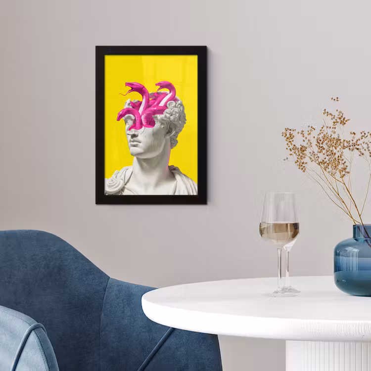 Buste - Slangen - Geel fotolijst zwart zonder passe partout klein -sfeer4