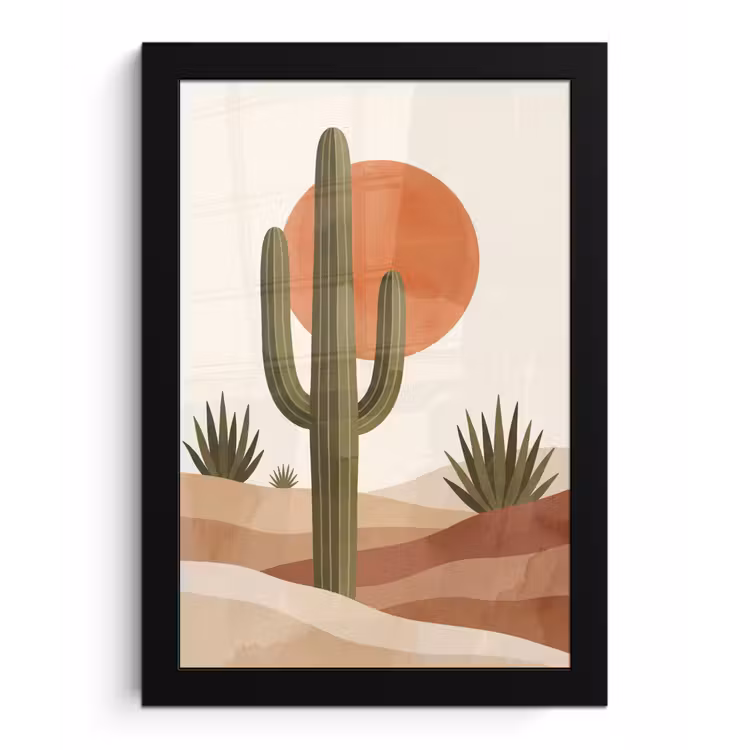 Cactus - Duinen - Modern - Landschap - Groen fotolijst zwart zonder passe partout klein -3d