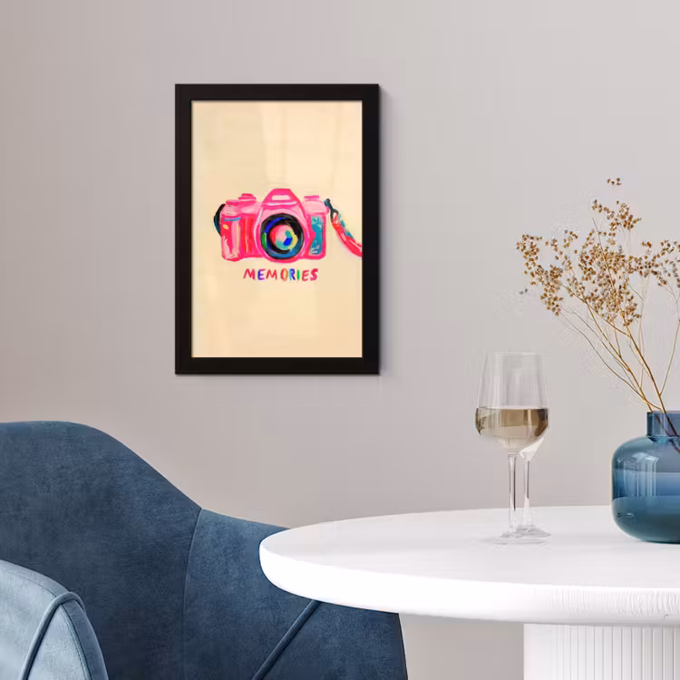 Camera - Memories - Roze - Geschilderd fotolijst zwart zonder passe partout klein -sfeer4