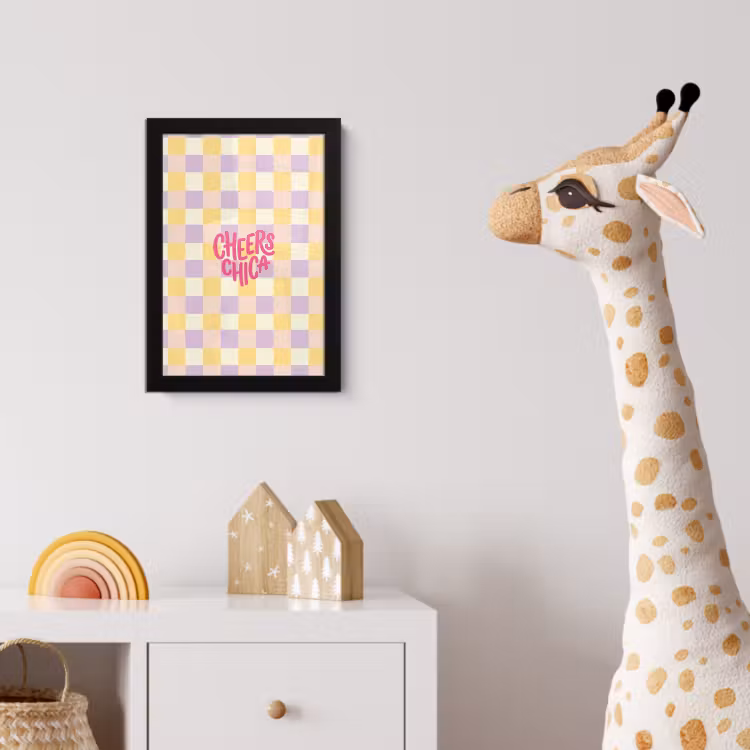 Cheers Chica - Ruitjes - Lila - Geel fotolijst zwart zonder passe partout klein -usfeer4_kinderkamer