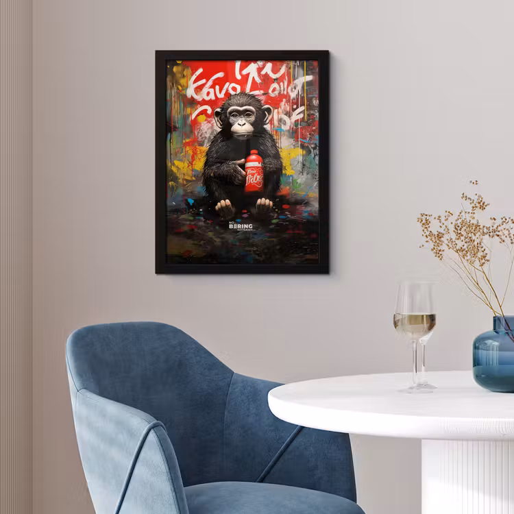 Chimpansee voor graffiti muur fotolijst zwart zonder passe partout klein -sfeer4