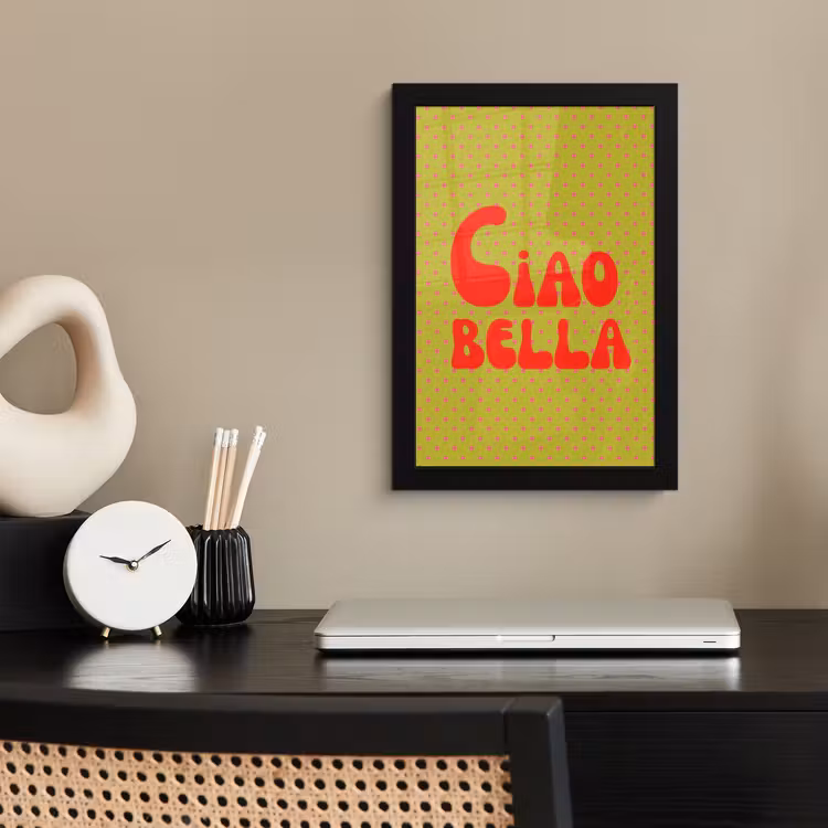 Ciao bella - Rood - Groen - Stippen fotolijst zwart zonder passe partout klein -sfeer1