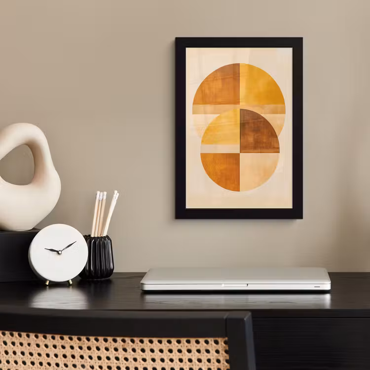 Cirkels - Geel - Minimalistisch fotolijst zwart zonder passe partout klein -sfeer1