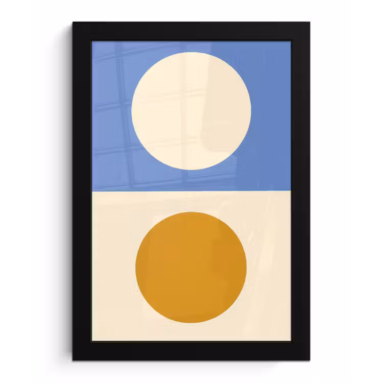 Cirkels - Symmetrisch - Wit - Blauw- Geel fotolijst zwart zonder passe partout klein -3d