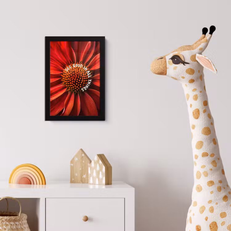 Close up - Bloem - Quote - Rood fotolijst zwart zonder passe partout klein -usfeer4_kinderkamer