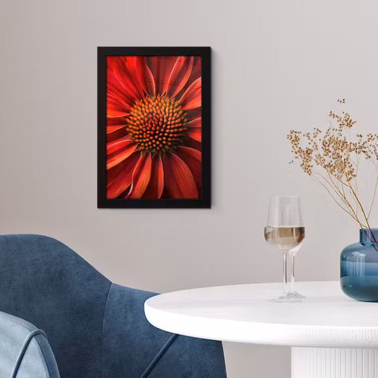 Close up - Bloem- Rood fotolijst zwart zonder passe partout klein -sfeer4
