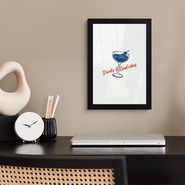 Cocktail - Glas - Illustratie - Blauw - Wit fotolijst zwart zonder passe partout klein -sfeer1