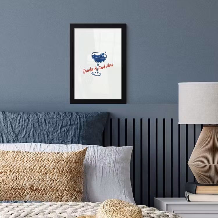 Cocktail - Glas - Illustratie - Blauw - Wit fotolijst zwart zonder passe partout klein -sfeer3