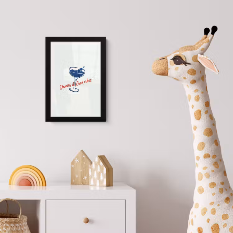 Cocktail - Glas - Illustratie - Blauw - Wit fotolijst zwart zonder passe partout klein -usfeer4_kinderkamer