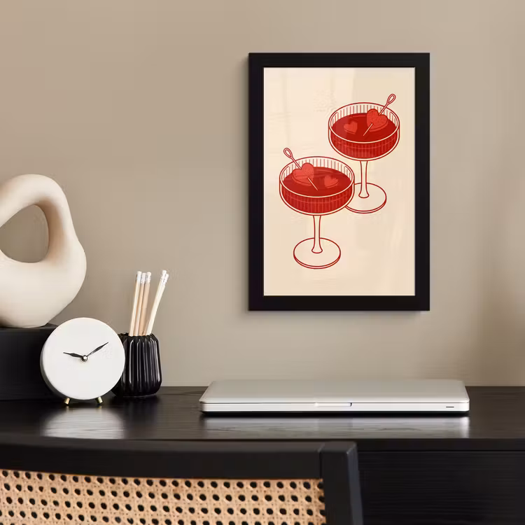 Cocktail - Hartjes - Liefde - Illustratie - Rood fotolijst zwart zonder passe partout klein -sfeer1