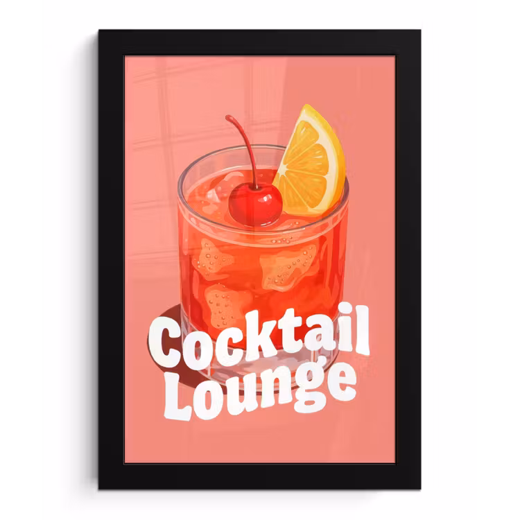 Cocktail Lounge - Glas - Koraal fotolijst zwart zonder passe partout klein -3d