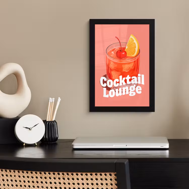 Cocktail Lounge - Glas - Koraal fotolijst zwart zonder passe partout klein -sfeer1