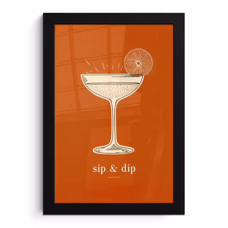 Cocktail - Oranje - Zomer - Quote fotolijst zwart zonder passe partout klein -3d