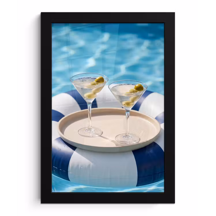 Cocktail - Zwembad - Zomer - Blauw fotolijst zwart zonder passe partout klein -3d