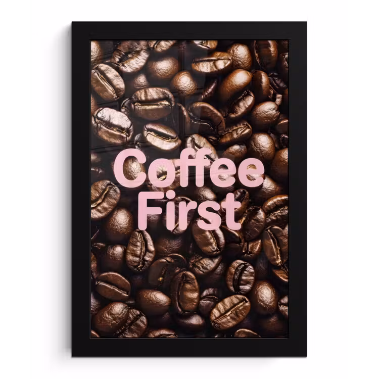 Coffee First - Koffiebonen - Roze fotolijst zwart zonder passe partout klein -3d