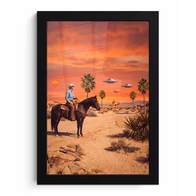 Poster met lijst - Cowboy - Paard - Woestijn - Cowboy - Paard - Woestijn fotolijst zwart zonder passe partout klein
