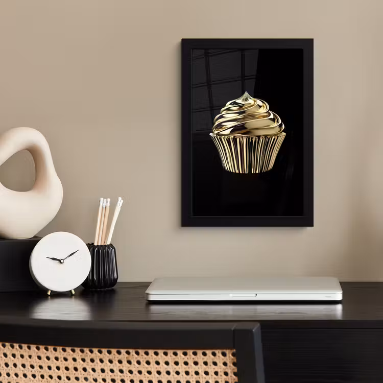 Cupcake - Eten - Goud - Zwart fotolijst zwart zonder passe partout klein -sfeer1