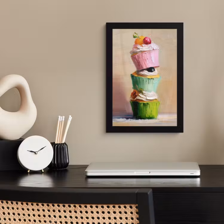 Cupcakes - Gestapeld - Kleurrijk - Fruit fotolijst zwart zonder passe partout klein -sfeer1