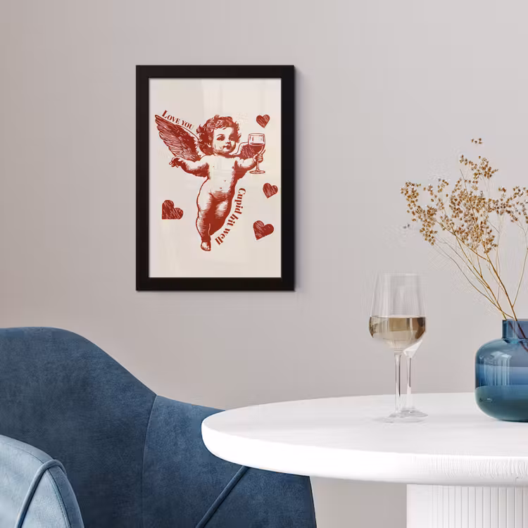 Cupido - Hartjes - Rood - Klassiek fotolijst zwart zonder passe partout klein -sfeer4