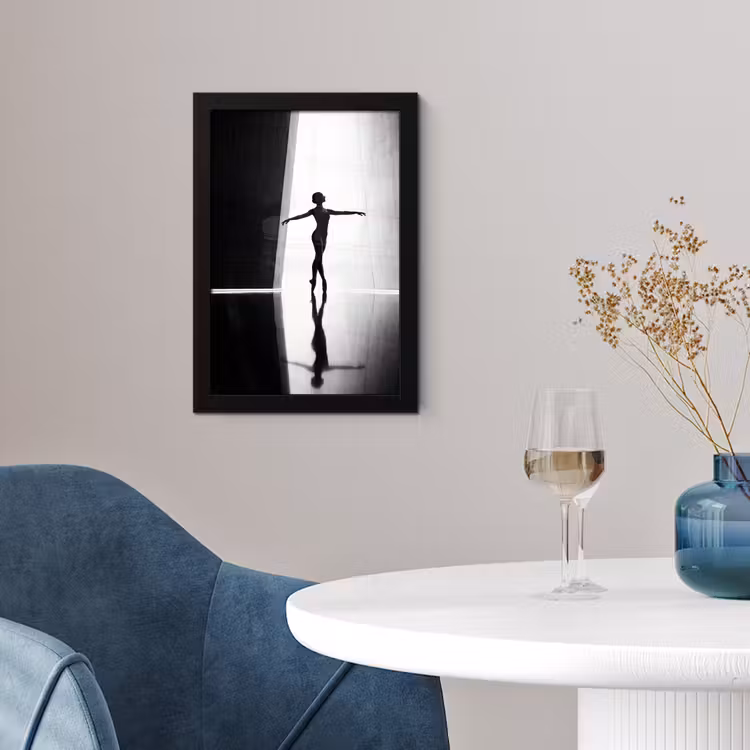 Danser - Silhouette - Kunst - Modern - Zwart-wit fotolijst zwart zonder passe partout klein -sfeer4