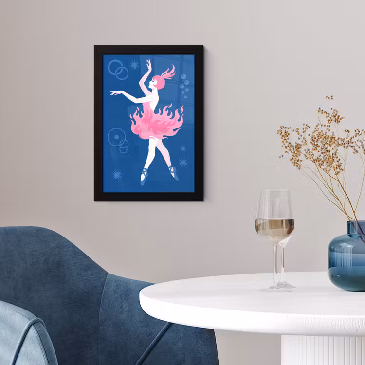 Danseres - Vlammenrok - Abstract - Roze - Blauw fotolijst zwart zonder passe partout klein -sfeer4
