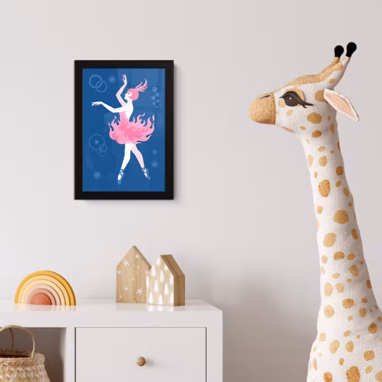 Danseres - Vlammenrok - Abstract - Roze - Blauw fotolijst zwart zonder passe partout klein -usfeer4_kinderkamer