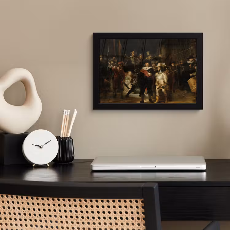 De Nachtwacht - Kunst - Oude meesters - Rembrandt fotolijst zwart zonder passe partout klein -sfeer1