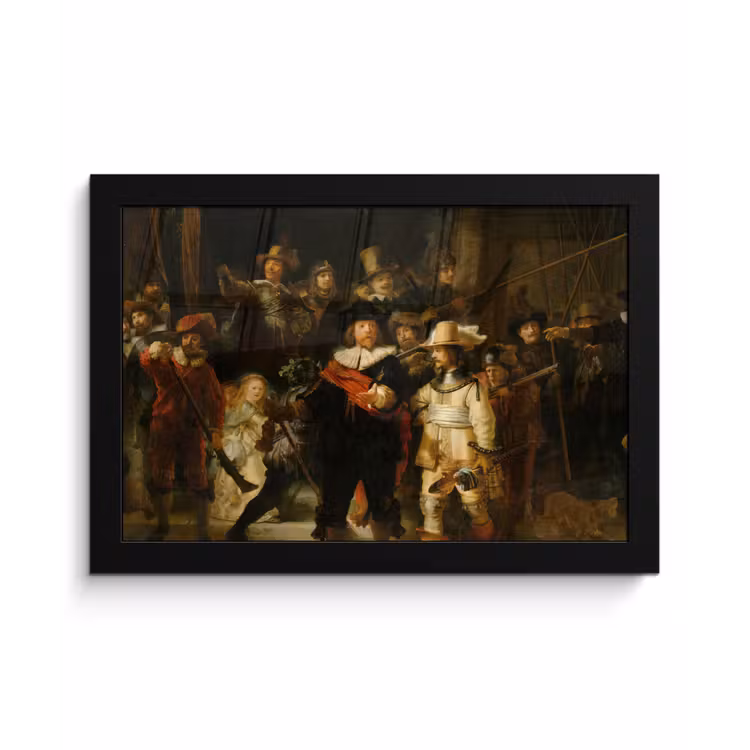 De Nachtwacht - Schilderij van Rembrandt van Rijn fotolijst zwart zonder passe partout klein -3d