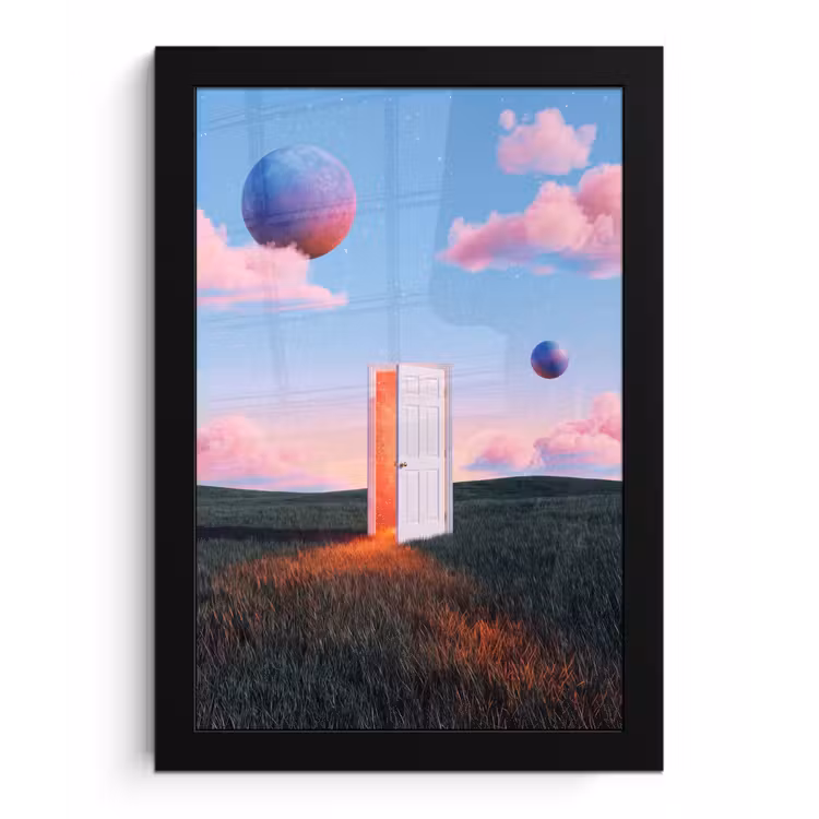 Poster met lijst - Deur - Fantasie - Ruimte - Deur - Fantasie - Ruimte fotolijst zwart zonder passe partout klein