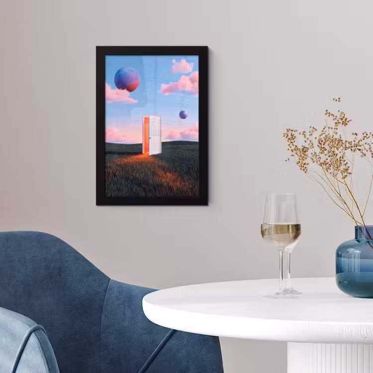 Poster met lijst - Deur - Fantasie - Ruimte - Deur - Fantasie - Ruimte fotolijst zwart zonder passe partout klein