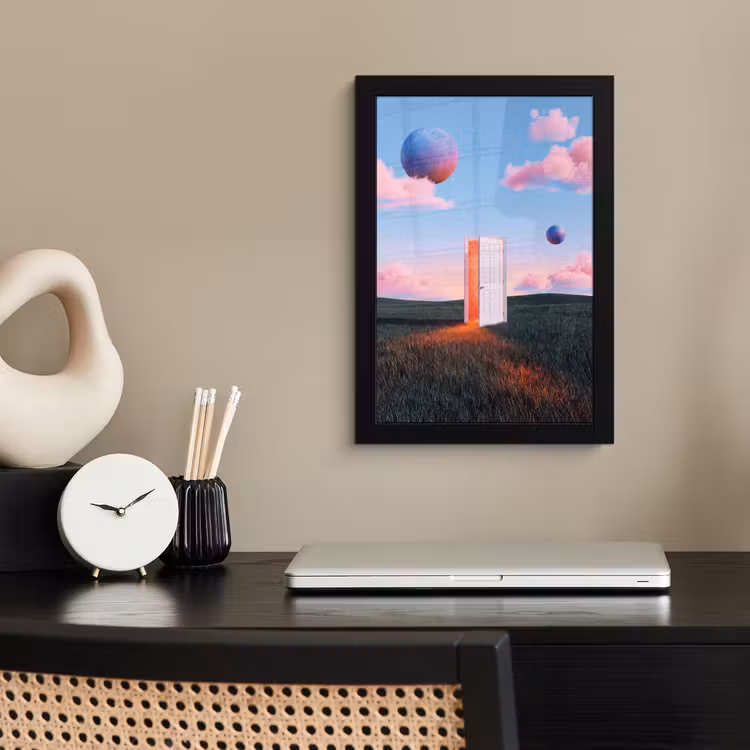 Poster met lijst - Deur - Fantasie - Ruimte - Deur - Fantasie - Ruimte fotolijst zwart zonder passe partout klein