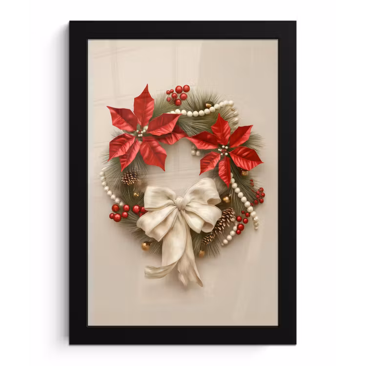 Deurkrans - Strik - Kerst - Rood - Groen fotolijst zwart zonder passe partout klein -3d