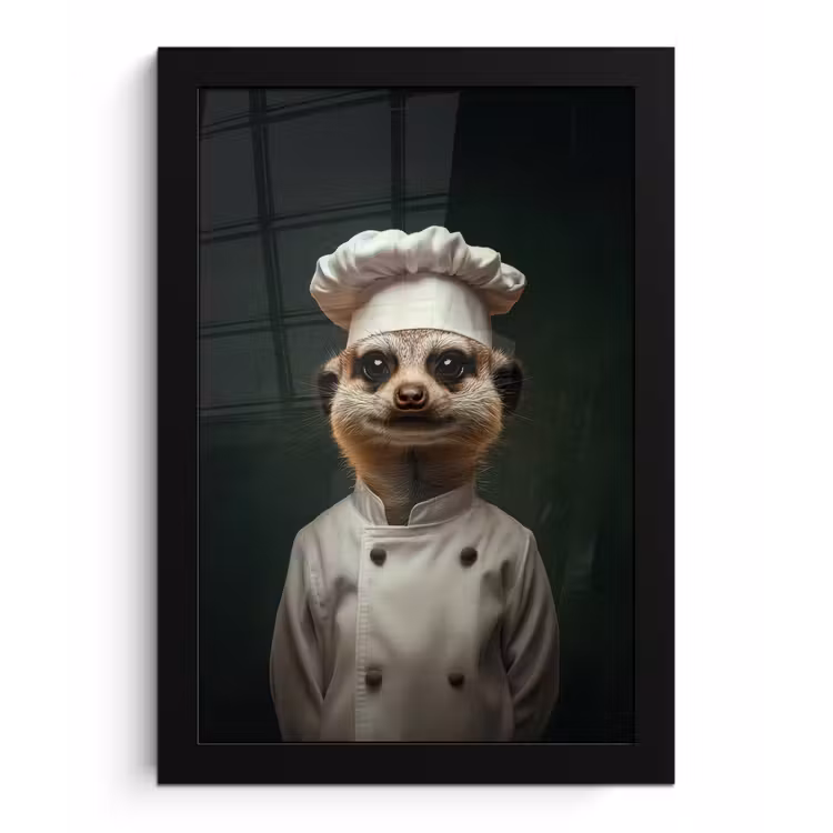 Dier - Kok - Stokstaartje fotolijst zwart zonder passe partout klein -3d