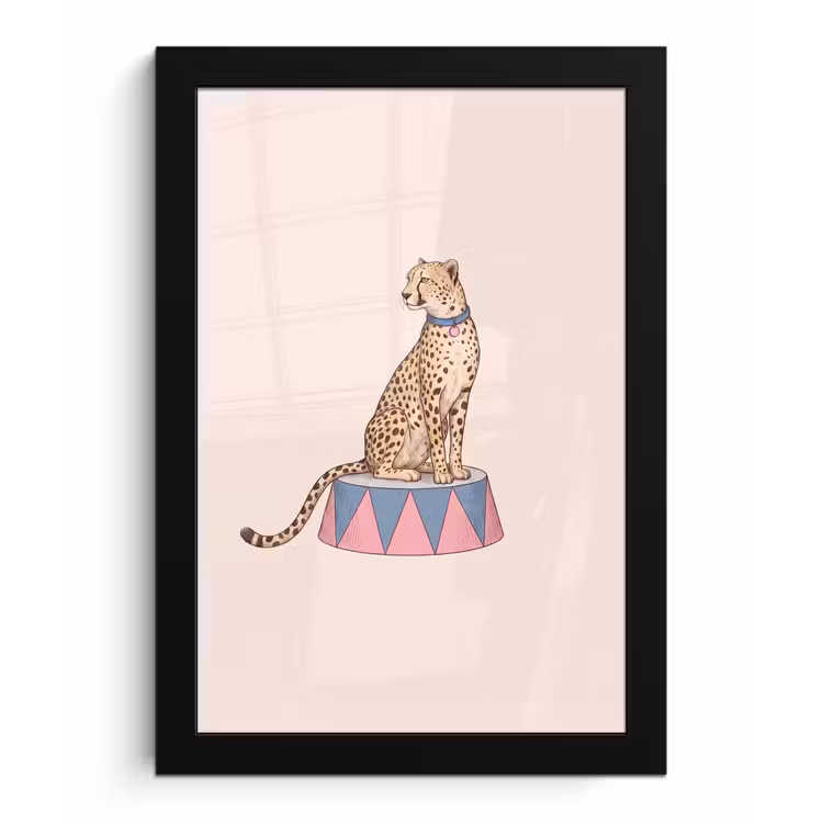 Dieren - Circus - Illustratie - Vintage - Roze fotolijst zwart zonder passe partout klein -3d