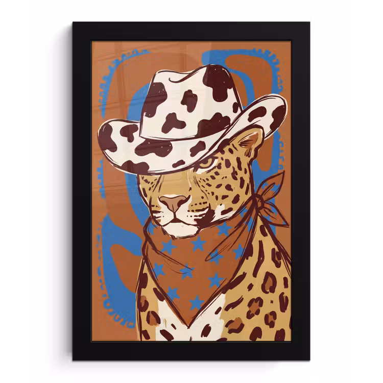 Dieren - Cowboyhoed - Modern - Illustratie - Bruin fotolijst zwart zonder passe partout klein -3d
