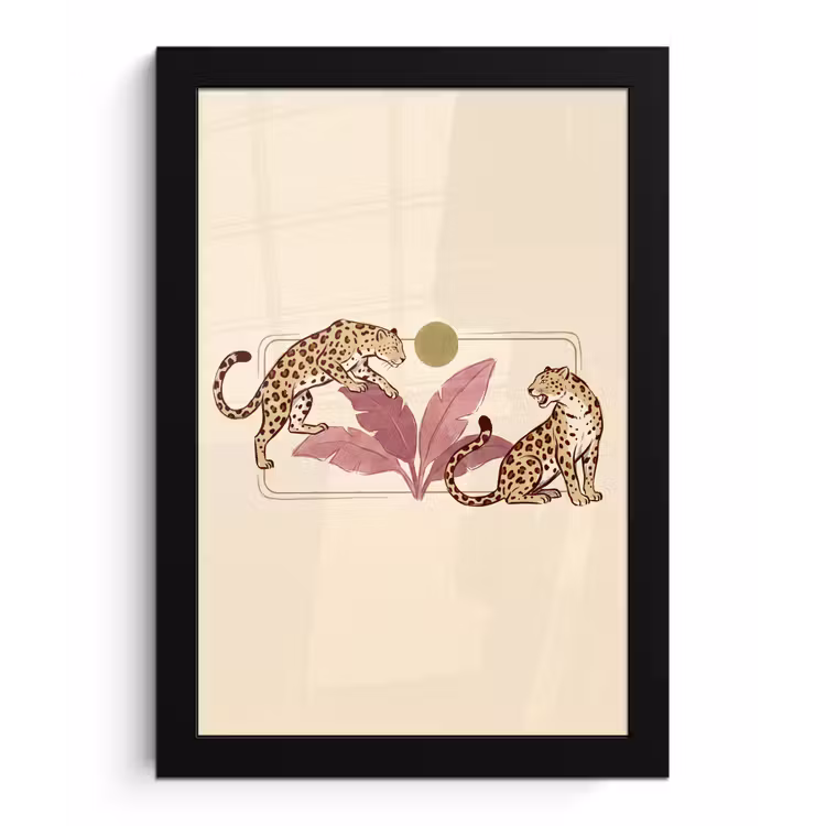 Dieren - Kat - Jungle - Illustratie - Beige fotolijst zwart zonder passe partout klein -3d