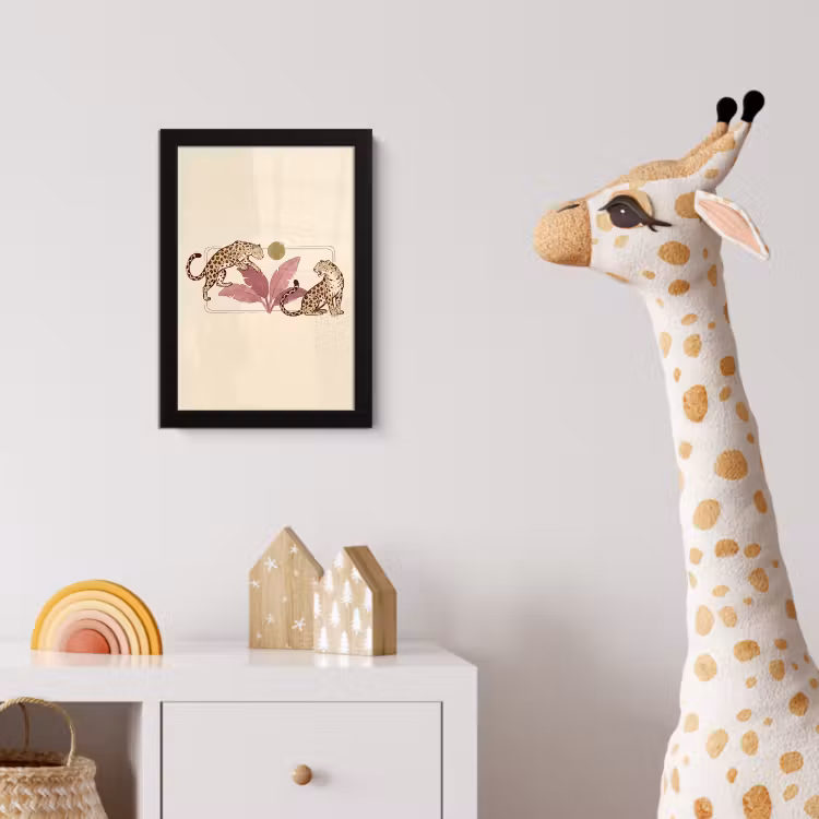 Dieren - Kat - Jungle - Illustratie - Beige fotolijst zwart zonder passe partout klein -usfeer4_kinderkamer