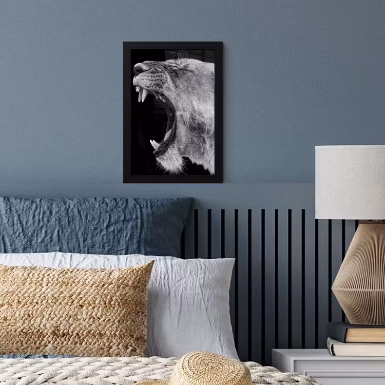 Dieren - Leeuw - Zwart - Wit - Portret fotolijst zwart zonder passe partout klein -sfeer3