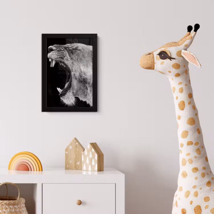 Dieren - Leeuw - Zwart - Wit - Portret fotolijst zwart zonder passe partout klein -usfeer4_kinderkamer