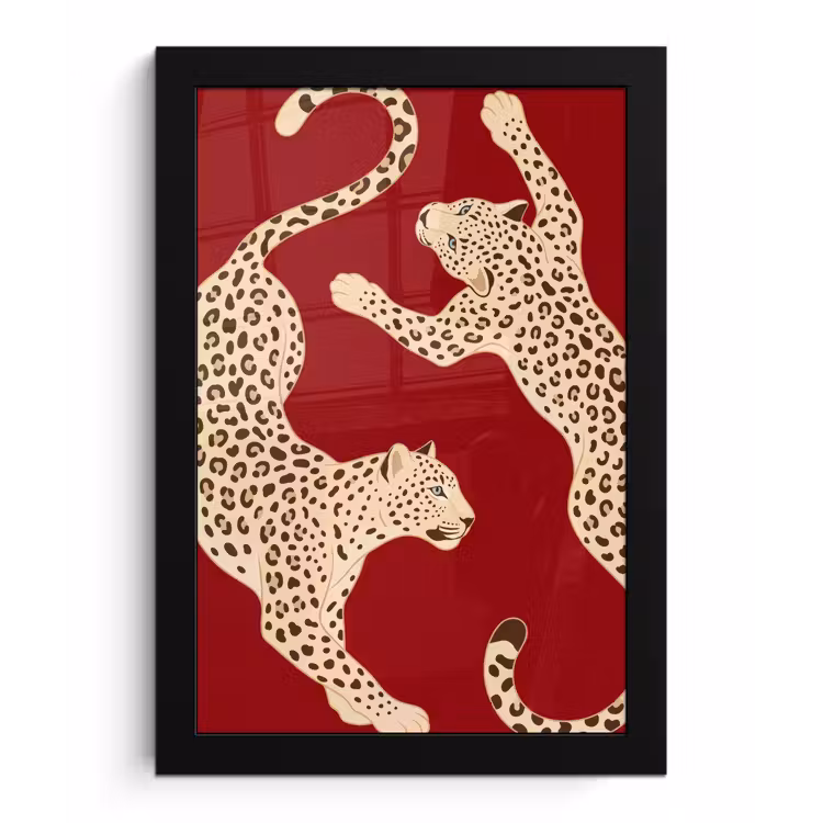 Dieren - Luipaard - Abstract - Rood - Modern fotolijst zwart zonder passe partout klein -3d