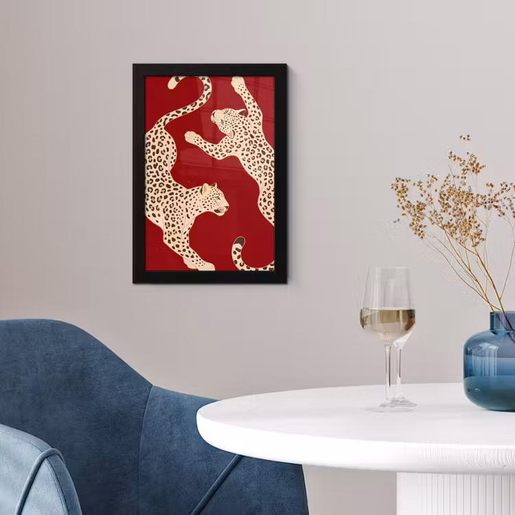 Dieren - Luipaard - Abstract - Rood - Modern fotolijst zwart zonder passe partout klein -sfeer4