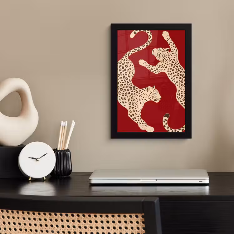 Dieren - Luipaard - Abstract - Rood - Modern fotolijst zwart zonder passe partout klein -sfeer1