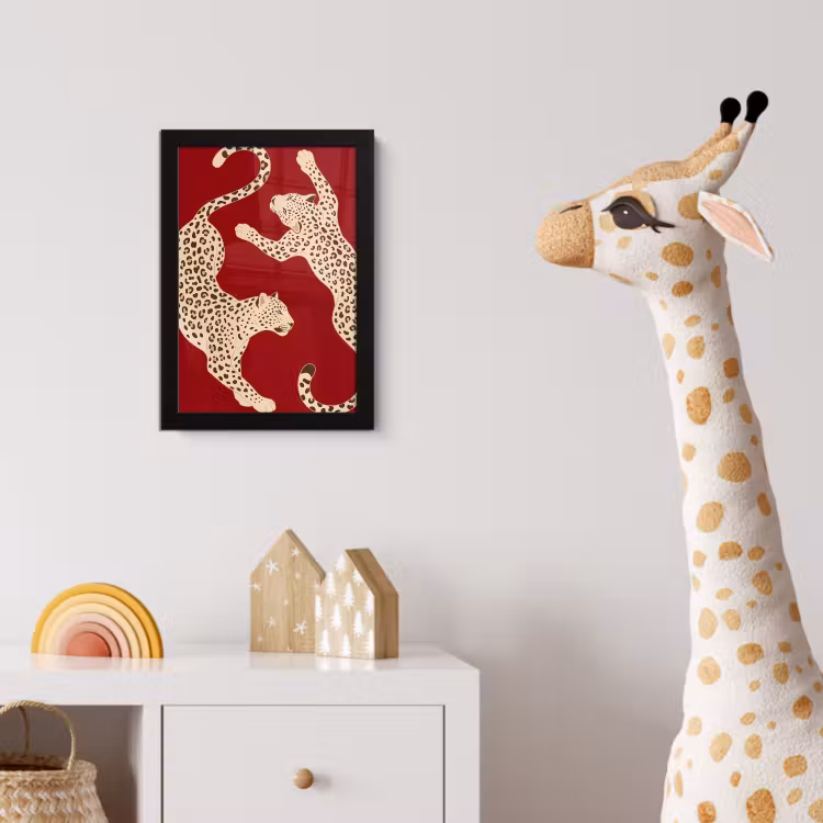 Dieren - Luipaard - Abstract - Rood - Modern fotolijst zwart zonder passe partout klein -usfeer4_kinderkamer